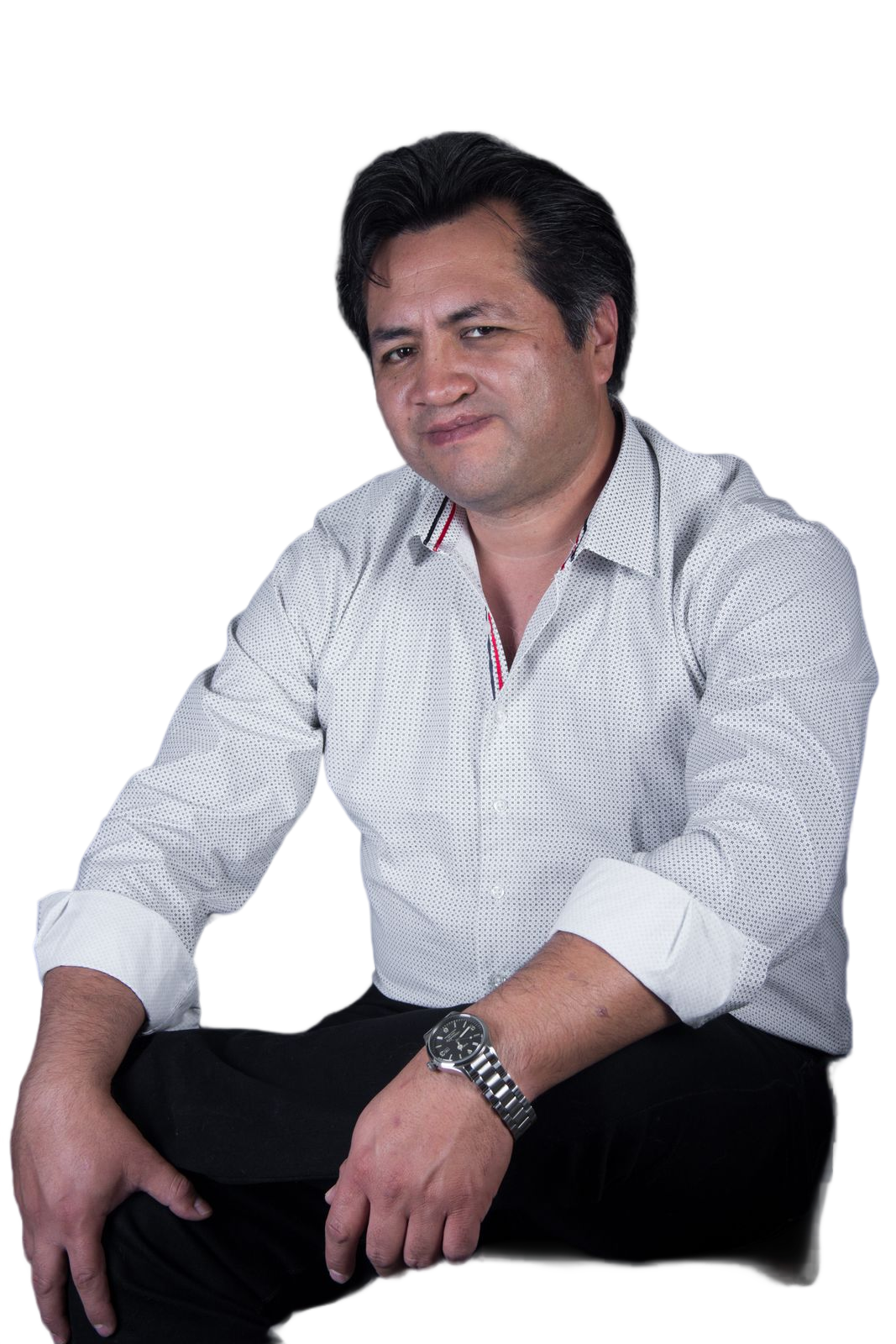 A white shirt and a wooden chair: BusinessHeadshots automatic cutout